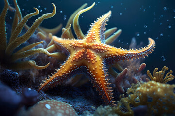 Bright Yellow Sea Star With Long, Wavy Arms. Generative AI