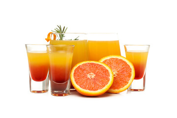 Orange cocktail, concept of fresh delicious summer citrus cocktail, isolated on white background