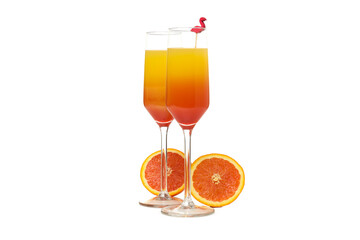 Orange cocktail, concept of fresh delicious summer citrus cocktail, isolated on white background