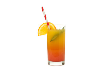 Orange cocktail, concept of fresh delicious summer citrus cocktail, isolated on white background