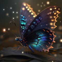 Fototapeta na wymiar Lovely sparkling butterfly in many colors ,Generative AI.