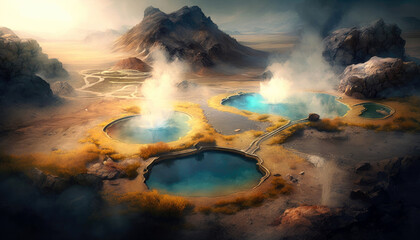 Geothermal Trails, Showcasing Natural Hot Springs And Geysers. Generative AI