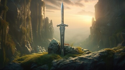 sword in the stone excalibur. Created with generative AI.
 - obrazy, fototapety, plakaty