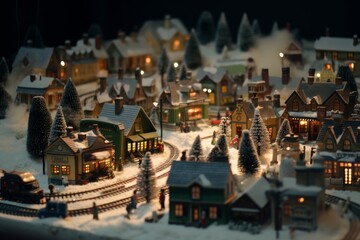 Fototapeta na wymiar Christmas village with snow and decorations. Merry Christmas, Christmas Card 2023. Generative AI Technology