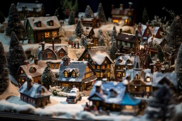 Christmas village with snow and decorations. Merry Christmas, Christmas Card 2023. Generative AI Technology