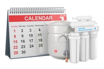 Reverse osmosis system with desk calendar, 3D rendering