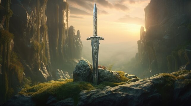 sword in the stone excalibur. Created with generative AI.
