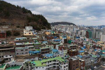 Fototapeta na wymiar Busan city view around Gamcheon Culture Village during winter afternoon at Saha-gu , Busan South Korea : 9 February 2023