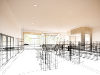 abstract sketch design of supermarket ,3d  rendering