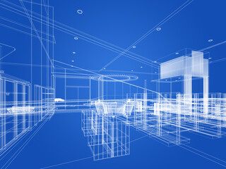 abstract sketch design of supermarket ,3d  rendering