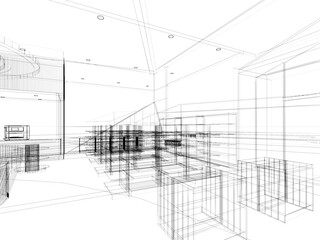 Fototapeta premium abstract sketch design of supermarket ,3d rendering