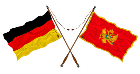 National flag  of Montenegro  and Germany. Background for designers