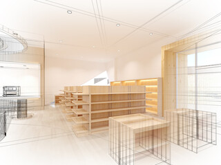 Obraz premium abstract sketch design of supermarket ,3d rendering