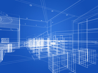 abstract sketch design of supermarket ,3d  rendering