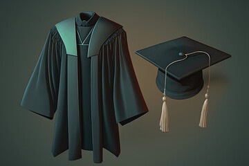 Graduation Gown With Cap Outfit. Generative AI - obrazy, fototapety, plakaty