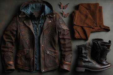 Leather Jacket With Boots Outfit. Generative AI