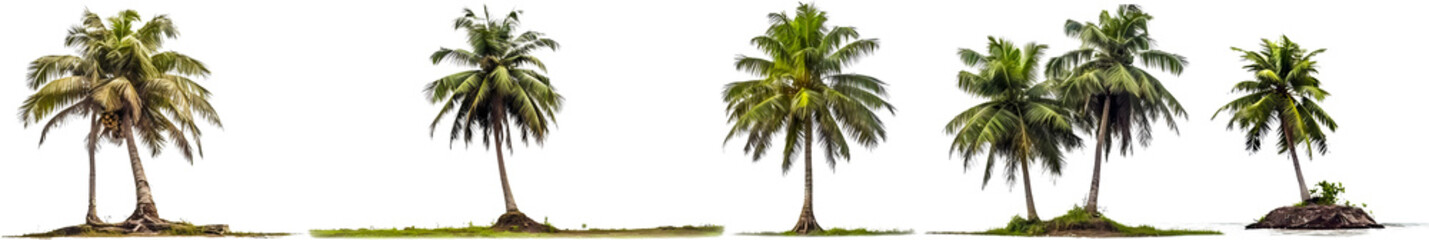 coconut tree PNG. set of coconut trees isolated on blank background PNG