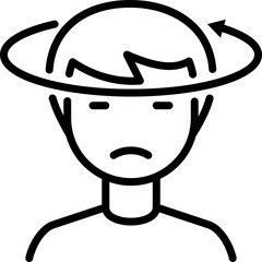 Human with dizziness thin line icon. Modern vector illustration of disorientation.