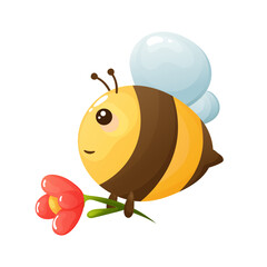 Obraz premium bee on a white with the flower