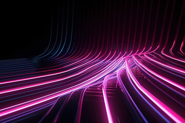 3D render abstract, Futuristic neon background with glowing lines, speed of the light concept, created with Generative AI