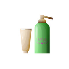 Bottles of sunscreen and lotion. Vector illustration in cartoon style
