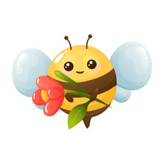 cartoon funny bee with the flower