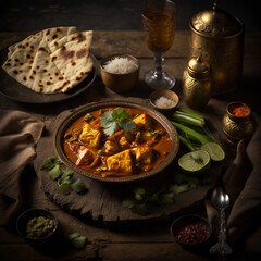 Shahi paneer or cheese cottage curry, popular indian lunch dinner menu in weddings or parties - obrazy, fototapety, plakaty