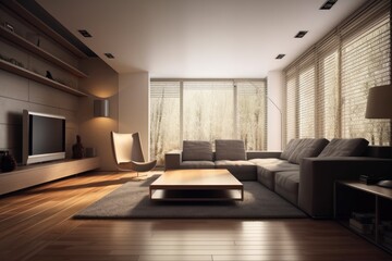 Naklejka na ściany i meble cozy living room with comfortable seating and entertainment options. Generative AI