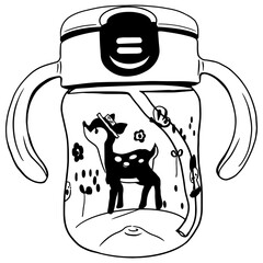 baby milk bottle outline, Hand drawn outline illustration, Baby shower element