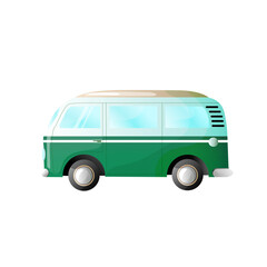 Green beach van isolated on a white background for poster, flyer, banner, delivery or beach party, for surf school. Vector illustration  
