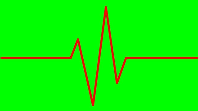 Animated red line of electrocardiogram. Linear symbol of pulsating cardiogram. Looped video. Concept of chart graph, cardiology, medicine. Vector illustration isolated on the green background.