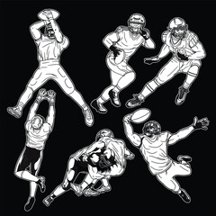 American Football Pose Black and white Illustration 01
