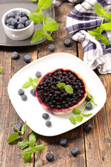 blueberry tart and fresh mint leaves