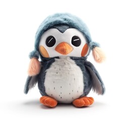 Cute pinguin plus toy animal toy with white background, animal doll with Generative AI
