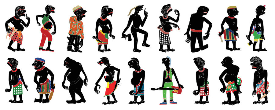 Nang Talung Thai Shadow Play silhouettes. Vector set of leather shadow puppet.