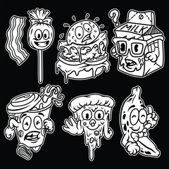 food characters 02 black and white illustration