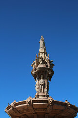 Fototapeta na wymiar Detailed view of the Doulton Fountain a fountain in the Scottish city of Glasgow 