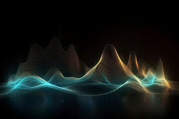 Abstract wave background with many glowing particles. Musical wave. Digital network background. 3D