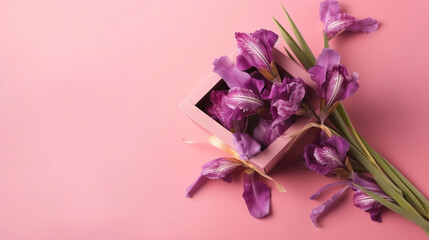 Naklejka premium bouquet of lilac flowers, purple background, top View, copy Space 