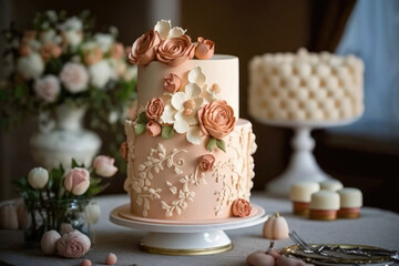 Romantic Blush cake. Generative AI