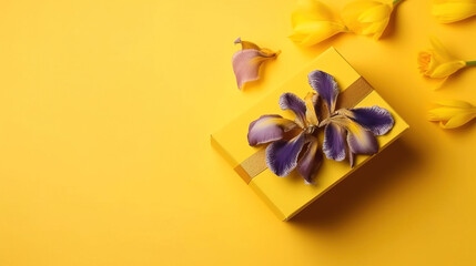 flower, copy Space, top View, yellow background