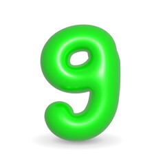 Number Nine. 9 Green Balloon 3d illustration. Realistic design element for events. Happy Birthday, Anniversary Party and events. Isolated on white background with alpha channel.