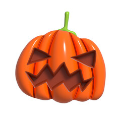 Halloween Realistic 3d Orange Pumpkin with happy face. 3d rendered object. Design element isolated on white background.