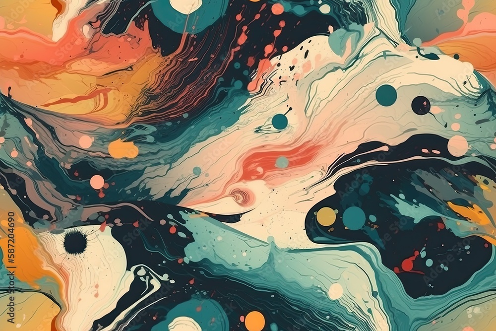 Poster abstract painting with vibrant colors and unique shapes. generative ai
