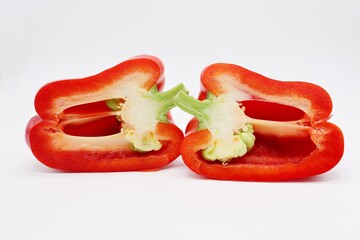 sliced red bell pepper on white background