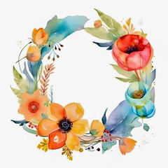 Watercolor floral frame illustration, Generative AI