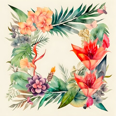 Watercolor floral frame illustration, Generative AI