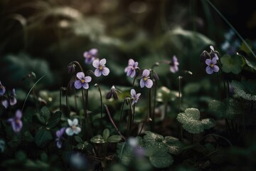 Fototapeta na wymiar Wildflowers Violets Details. Generative AI
