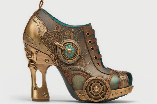Womens Steampunk Heeled Shoes. Generative AI