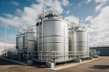 Obraz premium Green Hydrogen renewable energy production facility - green hydrogen gas for clean electricity solar and windturbine facility